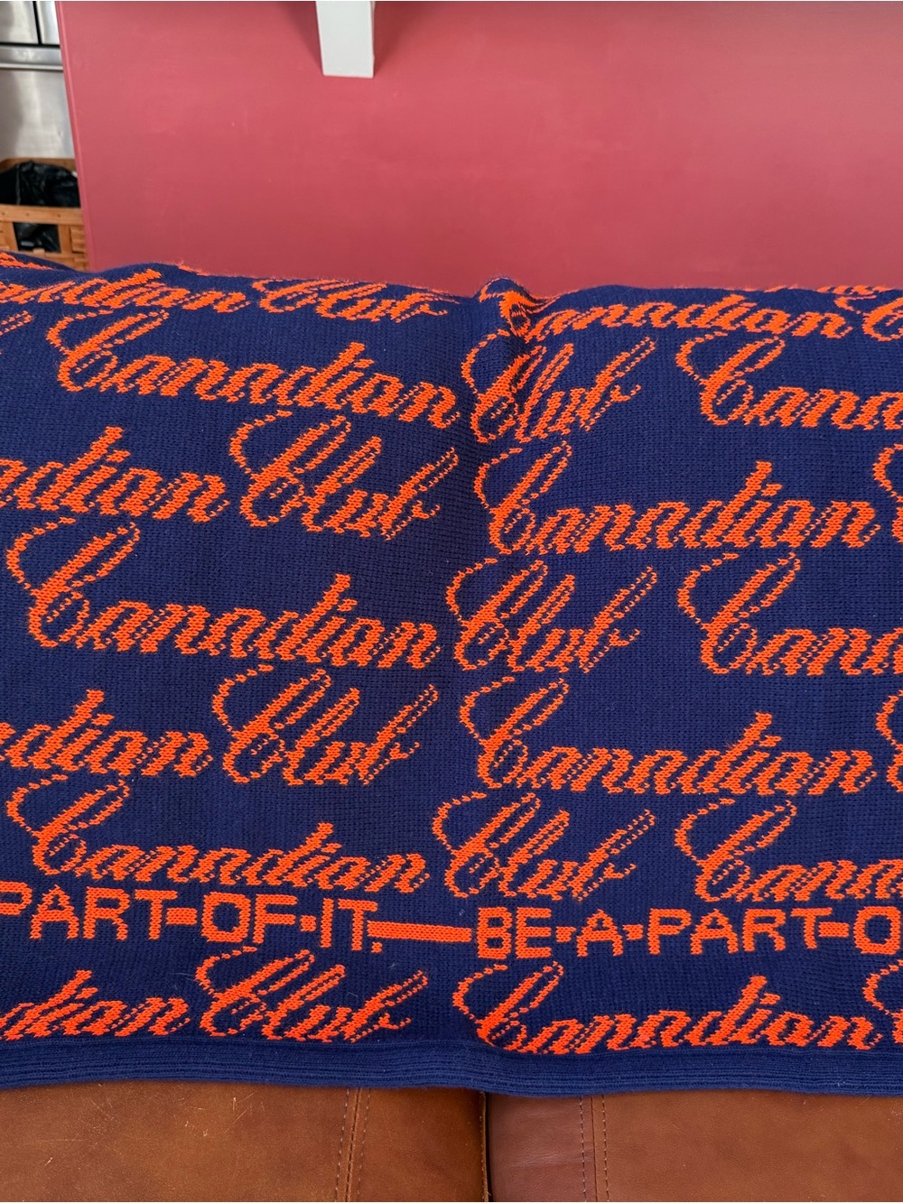 Canadian Club Knit Throw Blanket - Navy & Orange